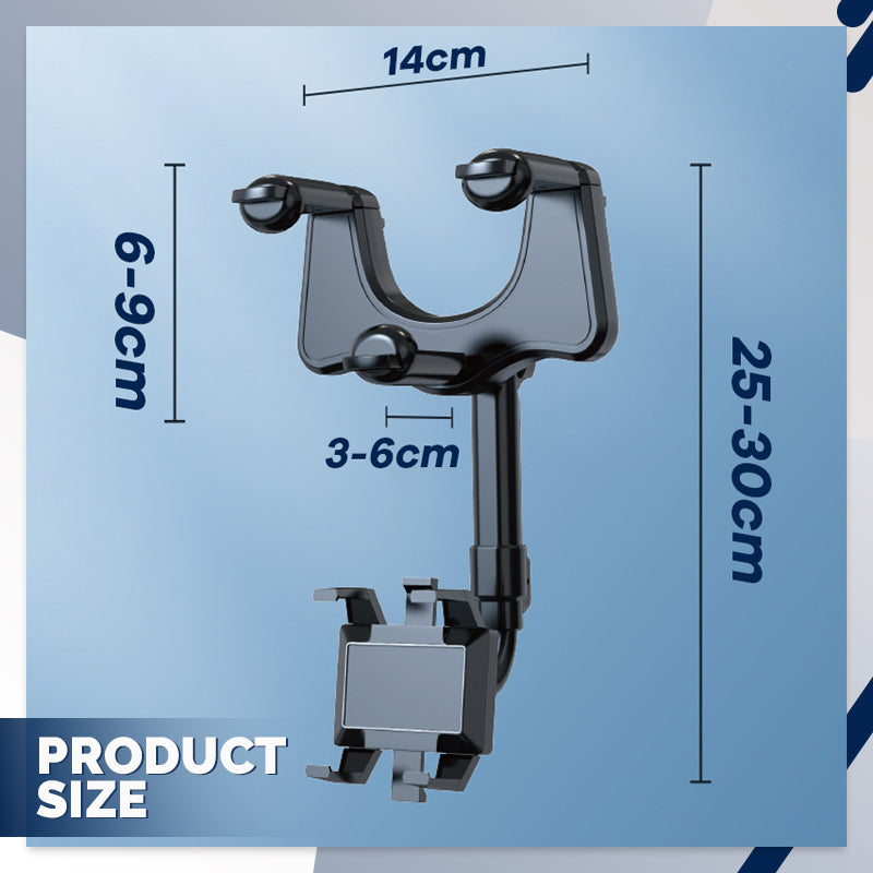 Rearview Mirror Phone Holder for Car - 360° Rotatable and Retractable