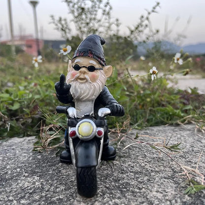 Middle Finger Dwarf Riding Motorcycle Funny Outdoor Garden Gnome😂