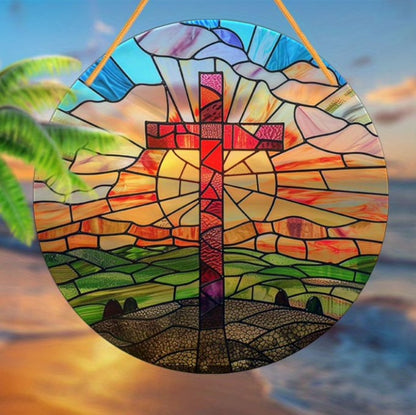 🙏God bless you - ✝️Handcrafted Radiant Jesus Cross Window Sign