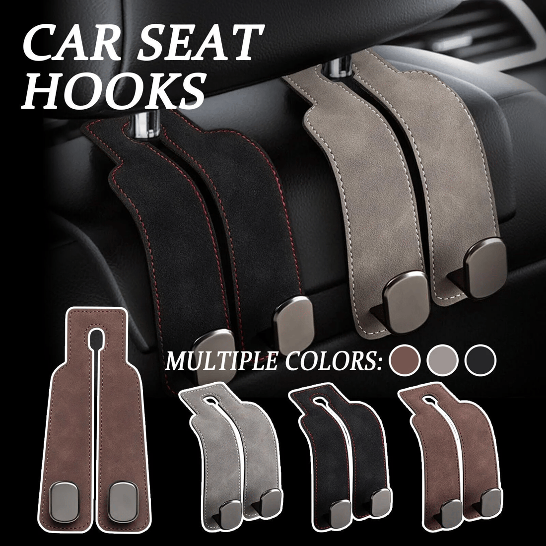 TwinHook Leather Car Headrest Hangers