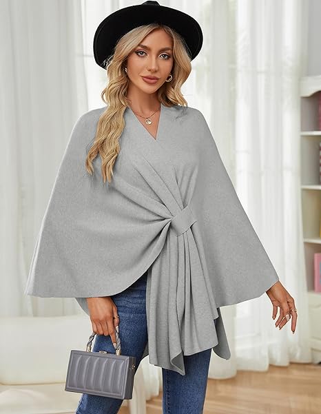 🔥Last 4 hours 57% OFF -Elegant Shawl Wraps Soft Open Front Poncho Sweater