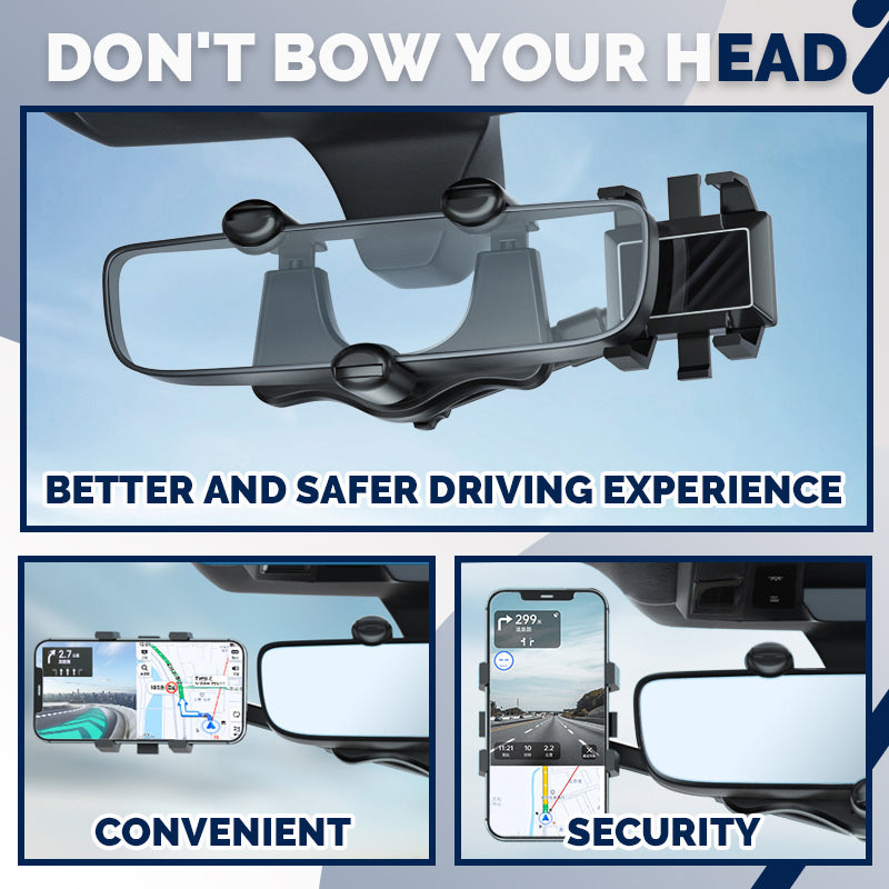 Rearview Mirror Phone Holder for Car - 360° Rotatable and Retractable