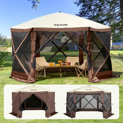 Camping Gazebo Screen Tent, 12*12ft, 6 Sided Pop-up Canopy Shelter Tent with Mesh Windows, Portable Carry Bag, Stakes, Large Shade Tents for Outdoor Camping