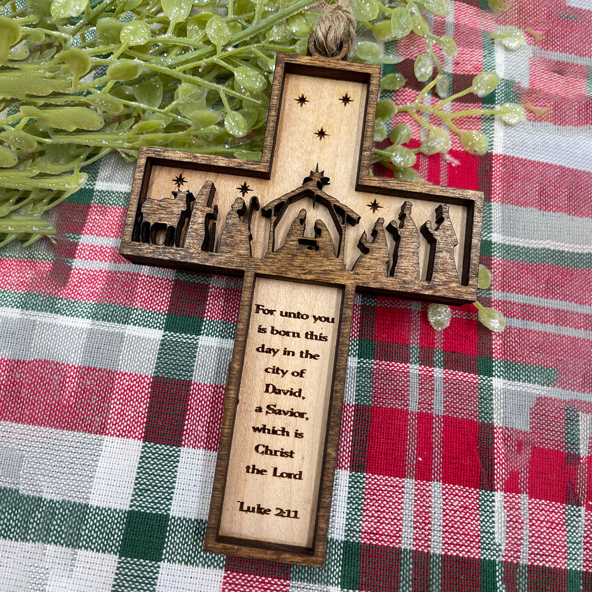 Nativity Cross Scripture Ornament - Religious Luke 2:11