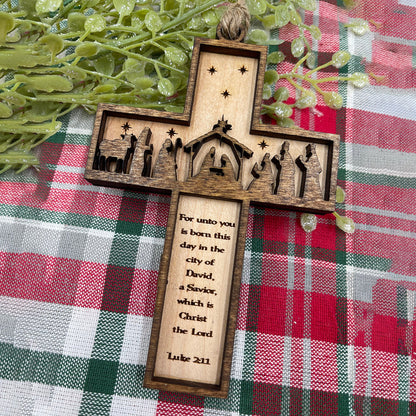 Nativity Cross Scripture Ornament - Religious Luke 2:11