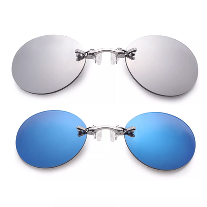 Ultralight Rimless Retro Round Clip On Nose Sunglasses