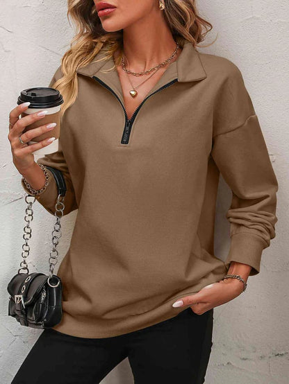 ⏰Hot Sale-Womens Zip-Up Dropped Shoulder Sweatshirt
