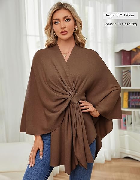 🔥Last 4 hours 57% OFF -Elegant Shawl Wraps Soft Open Front Poncho Sweater