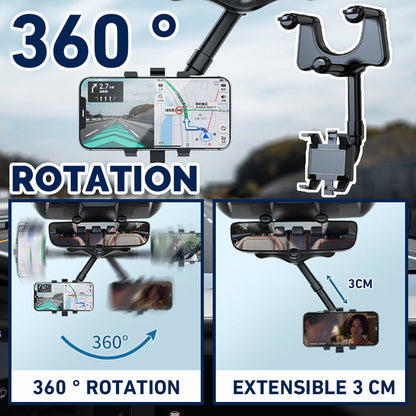 Rearview Mirror Phone Holder for Car - 360° Rotatable and Retractable