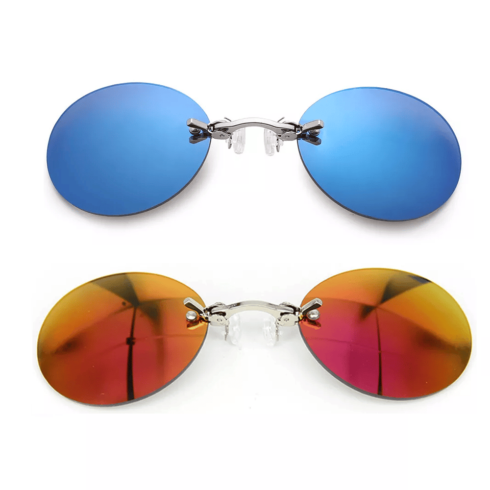 Ultralight Rimless Retro Round Clip On Nose Sunglasses