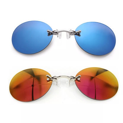Ultralight Rimless Retro Round Clip On Nose Sunglasses