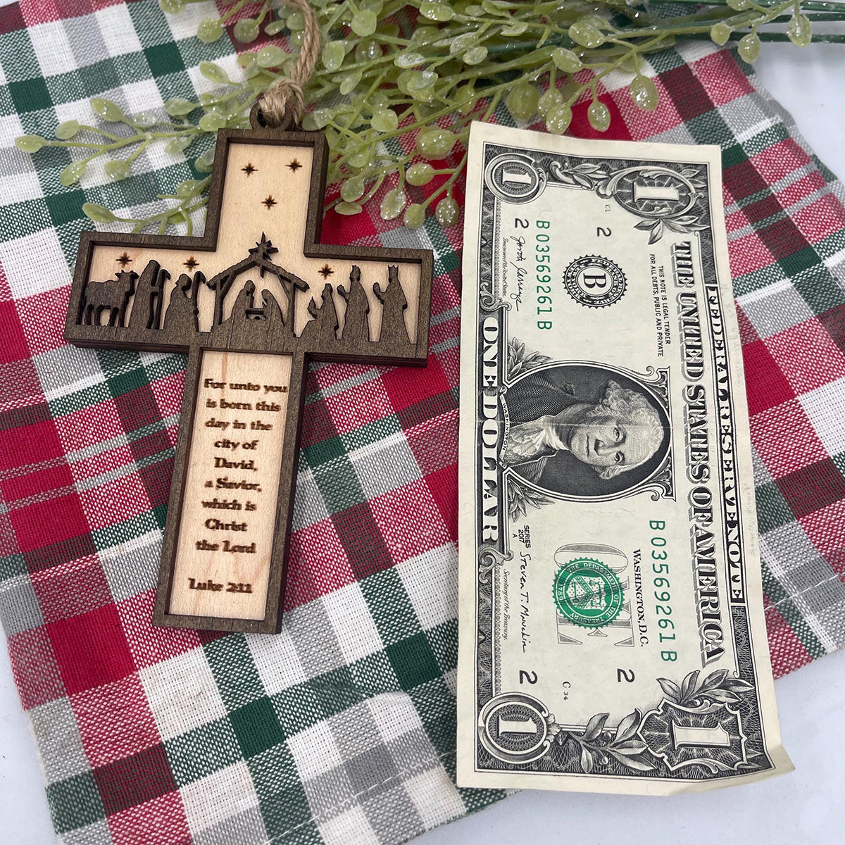 Nativity Cross Scripture Ornament - Religious Luke 2:11