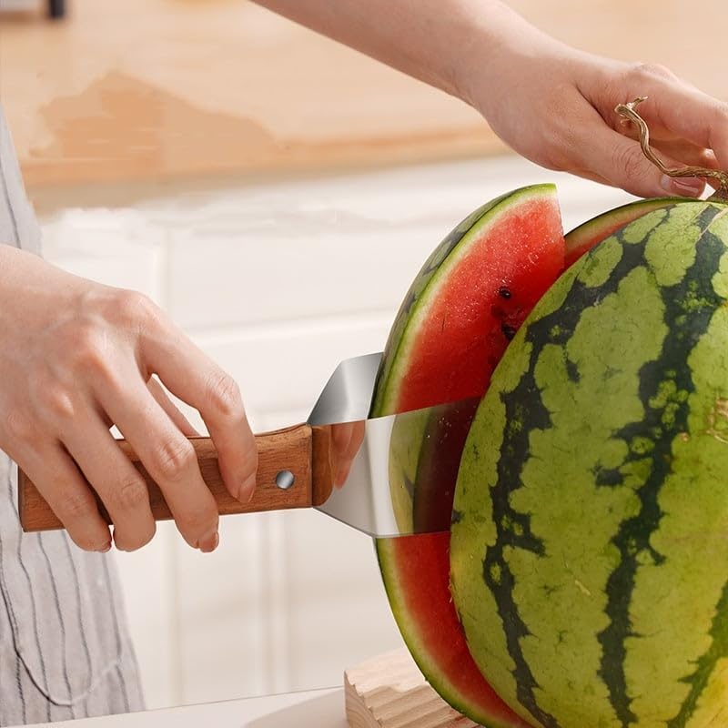 tri-blade watermelon slicer with wood handle