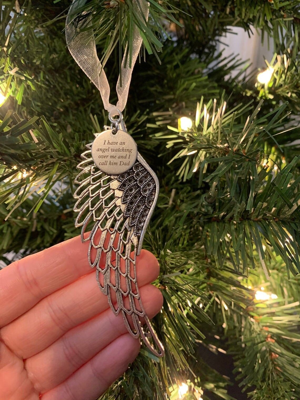 Memorial Ornaments Angel Wings -"I Have An Angel Watching Over Me And I Call Him XX"Ornament