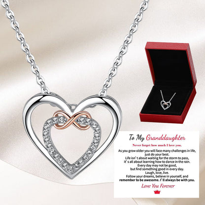 For Granddaughter/Daughter 🧡-Always Keep Me in Your Heart for You are Always in Mine Two hearts Infinity Necklace