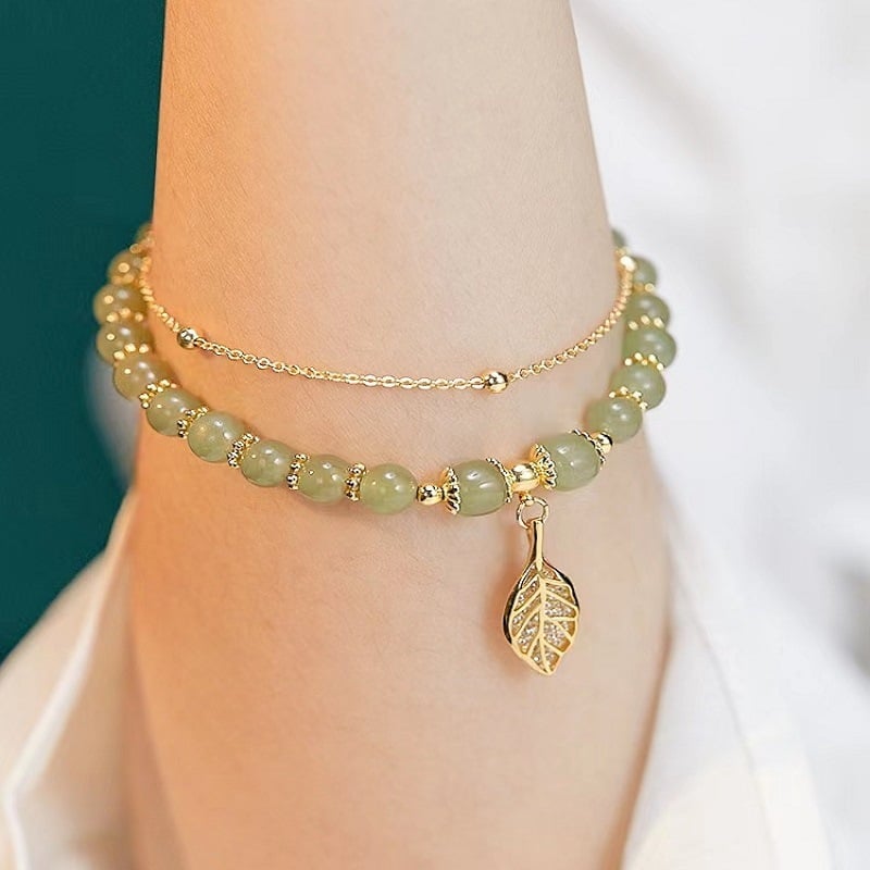 🔥💞Wotian Jade Lucky Gold Leaf Bangle