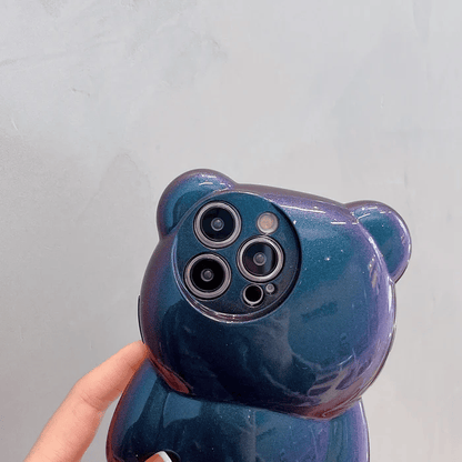 Cute 3D Glitter Shockproof Bear & Solid Color Case for iPhone