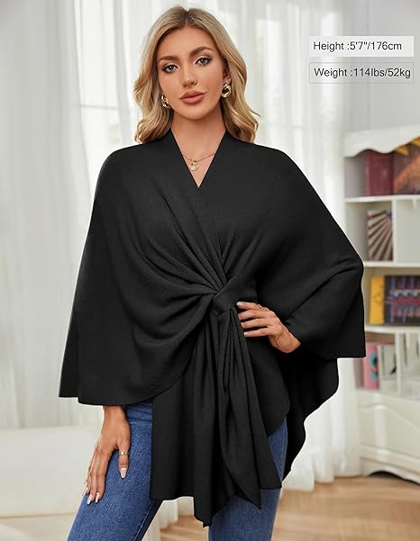 🔥Last 4 hours 57% OFF -Elegant Shawl Wraps Soft Open Front Poncho Sweater