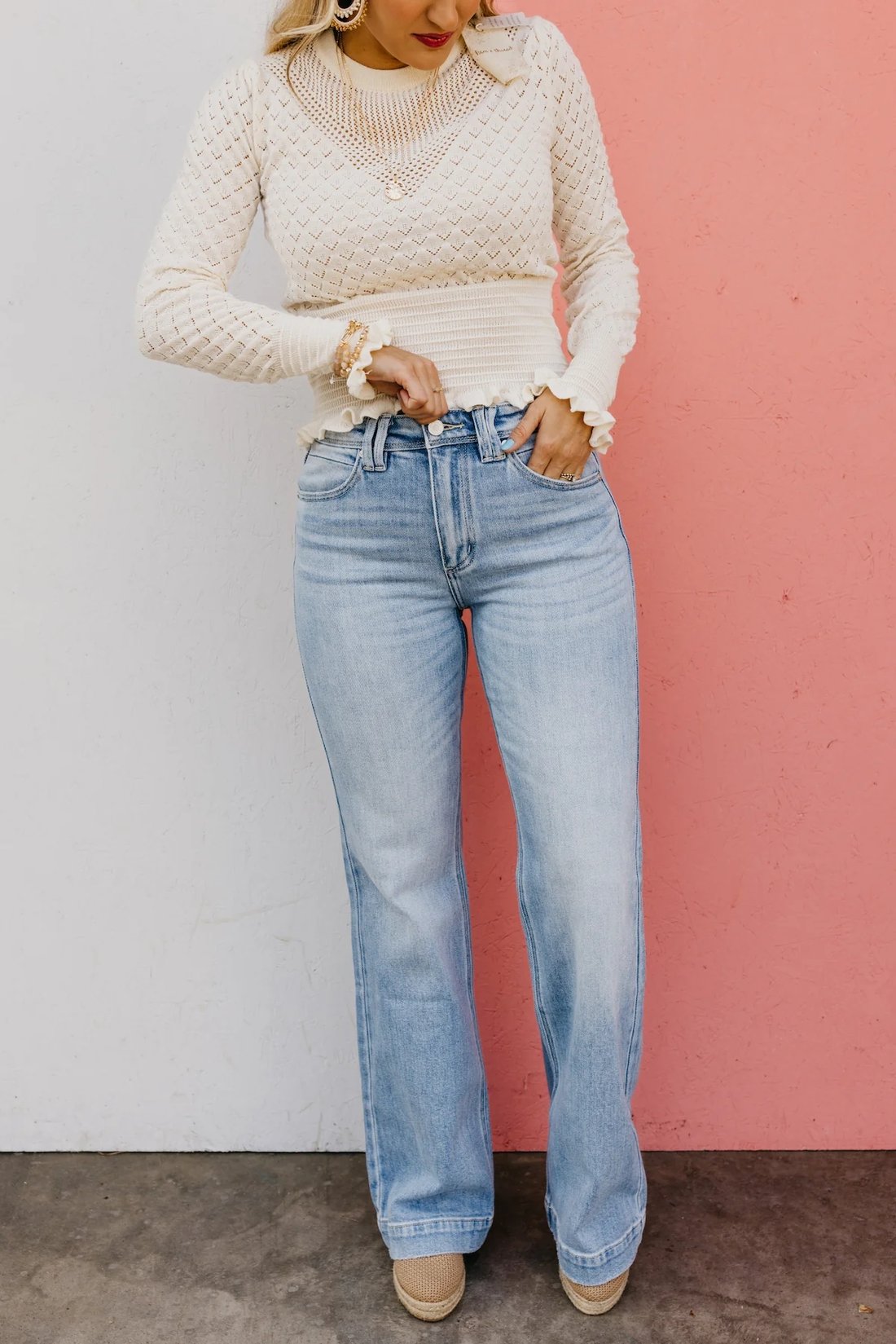 ⏰LAST DAY - HALF PRICE💥High Rise Vintage Wash Tummy Control Top Straight Leg Jeans