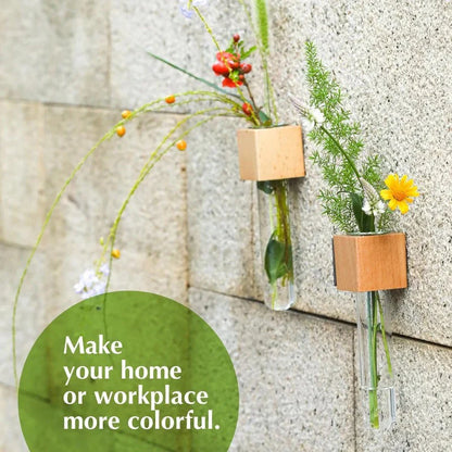 Magnetic Mini Vase – Wood & Glass Wall-Mount Decor for Flowers & Cuttings