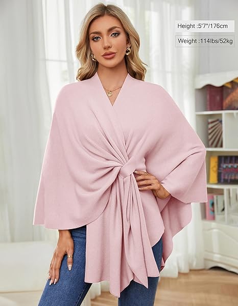 🔥Last 4 hours 57% OFF -Elegant Shawl Wraps Soft Open Front Poncho Sweater