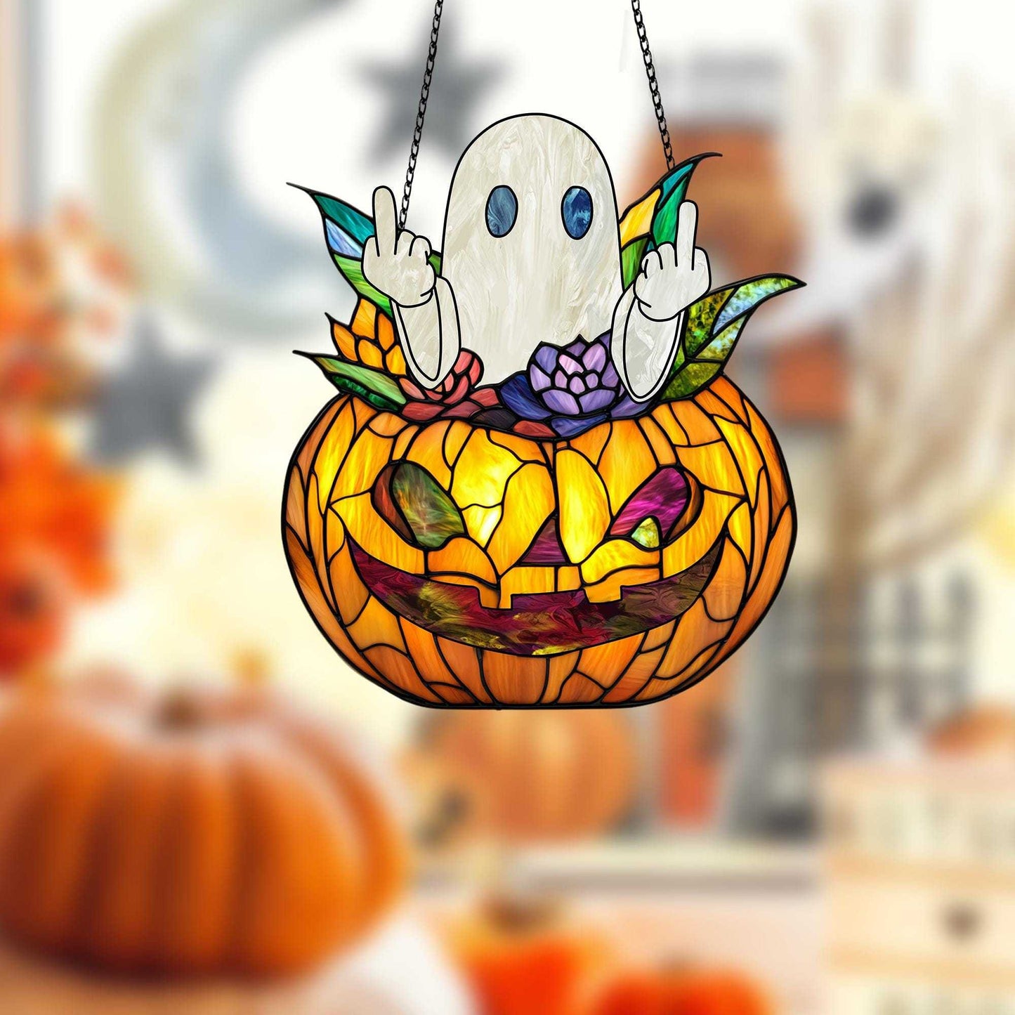 🤣👻Funny Middle Finger Ghost Window Decor