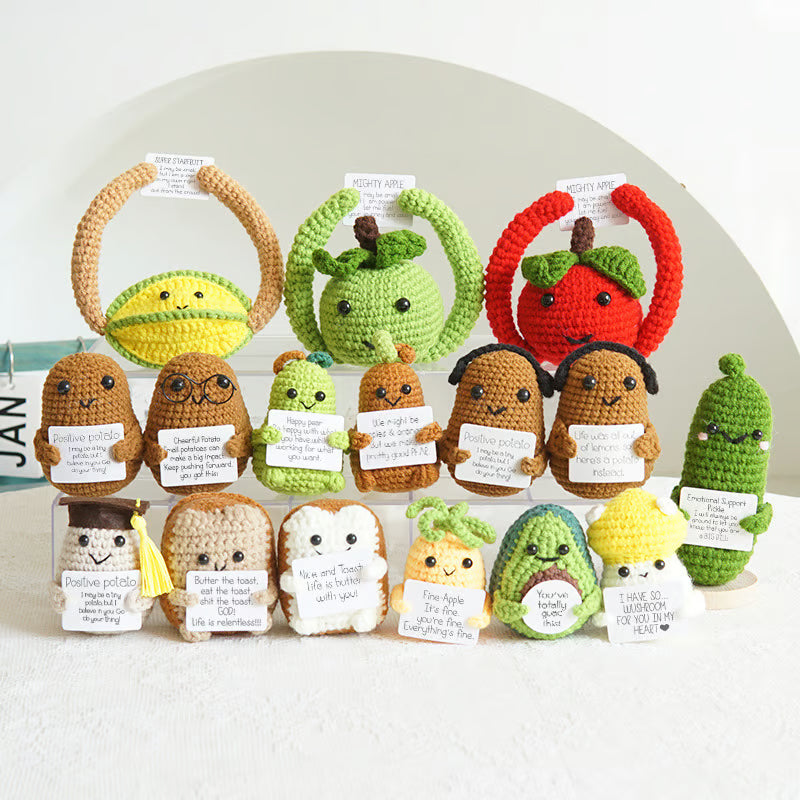 New Positive Energy Potato Hug Pocket Mini Handmade Plush Wool Knitting Doll with Card Funny Christams Gift Home Room Decoration