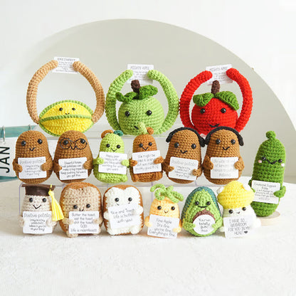 New Positive Energy Potato Hug Pocket Mini Handmade Plush Wool Knitting Doll with Card Funny Christams Gift Home Room Decoration
