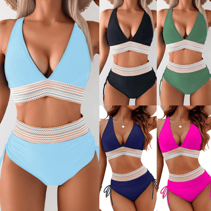 2024 High Waisted Tummy Control Color Block Bikini Sets