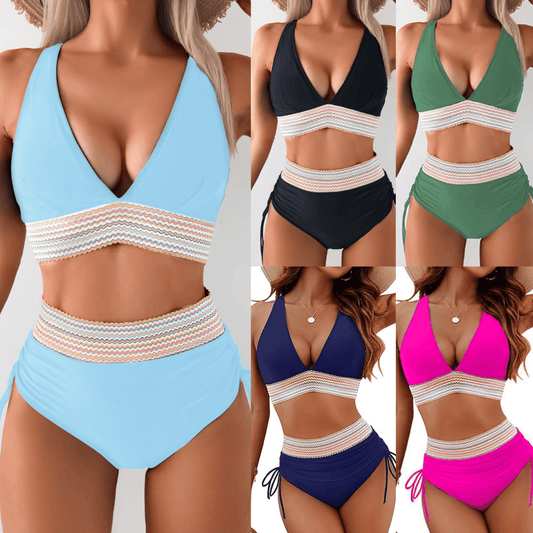2024 High Waisted Tummy Control Color Block Bikini Sets