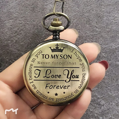 To My Son Quartz Pocket Chain Watch