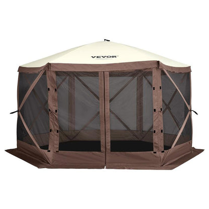 Camping Gazebo Screen Tent, 12*12ft, 6 Sided Pop-up Canopy Shelter Tent with Mesh Windows, Portable Carry Bag, Stakes, Large Shade Tents for Outdoor Camping