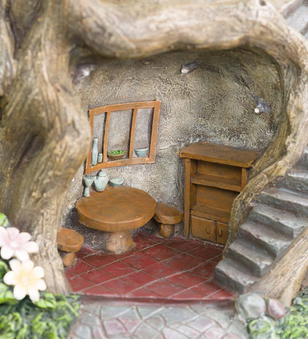 Two-Story Fully-Furnished Solar Lighted Fairy House in a Stump （Free Shipping）