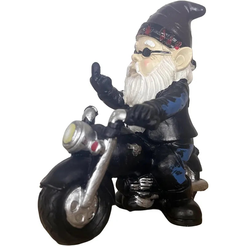Middle Finger Dwarf Riding Motorcycle Funny Outdoor Garden Gnome😂