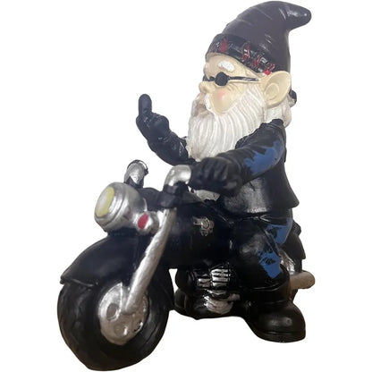 Middle Finger Dwarf Riding Motorcycle Funny Outdoor Garden Gnome😂