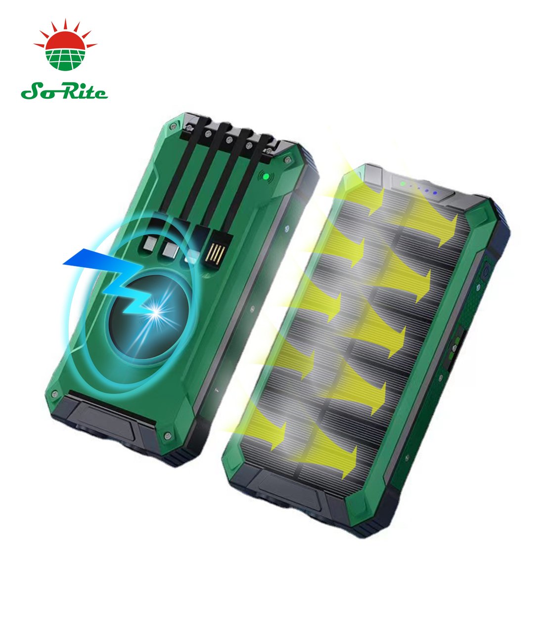 Wireless Charger Solar Power Bank Built-in Cables Waterproof/Shockproof