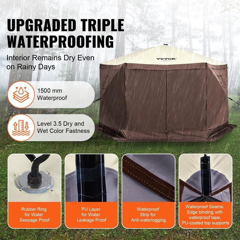 Camping Gazebo Screen Tent, 12*12ft, 6 Sided Pop-up Canopy Shelter Tent with Mesh Windows, Portable Carry Bag, Stakes, Large Shade Tents for Outdoor Camping