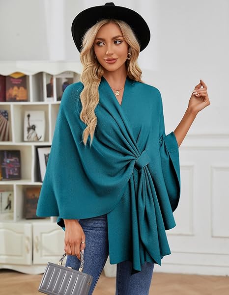 🔥Last 4 hours 57% OFF -Elegant Shawl Wraps Soft Open Front Poncho Sweater