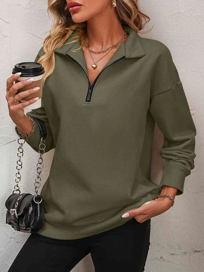 ⏰Hot Sale-Womens Zip-Up Dropped Shoulder Sweatshirt