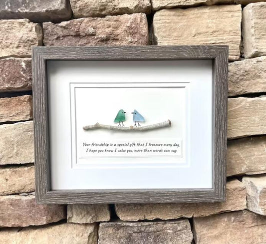Sea Glass Art, Seaglass Birds, Friend Birthday Gift，Handmade