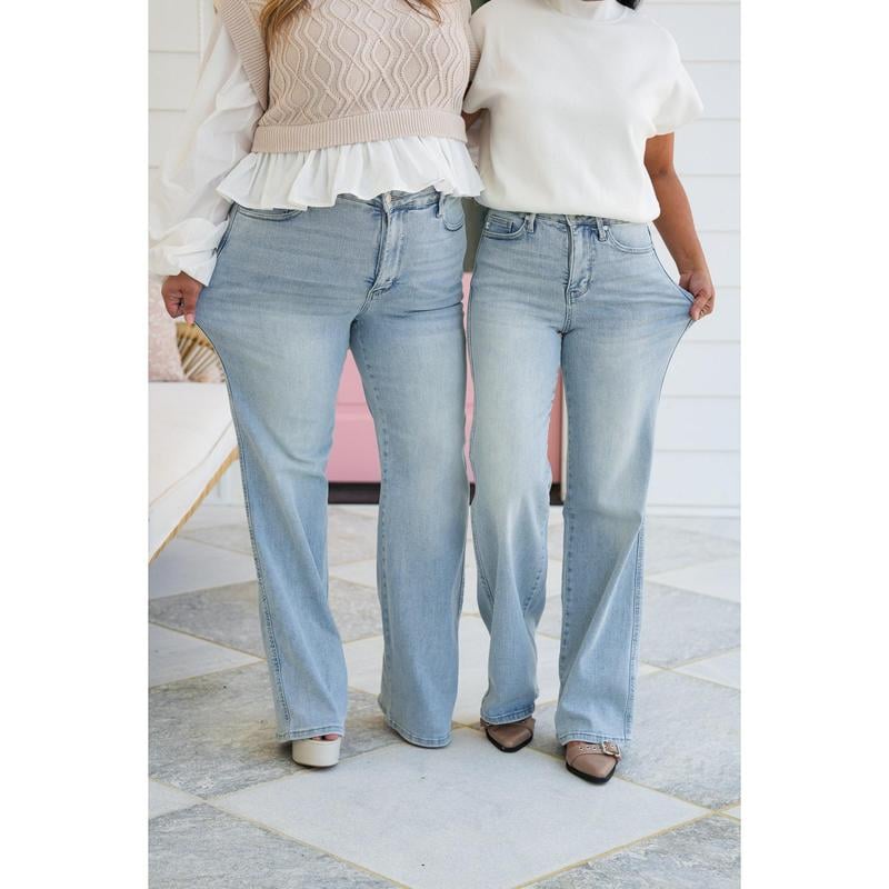 ⏰LAST DAY - HALF PRICE💥High Rise Vintage Wash Tummy Control Top Straight Leg Jeans