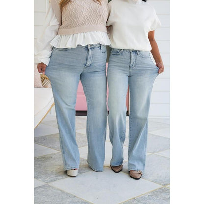 ⏰LAST DAY - HALF PRICE💥High Rise Vintage Wash Tummy Control Top Straight Leg Jeans