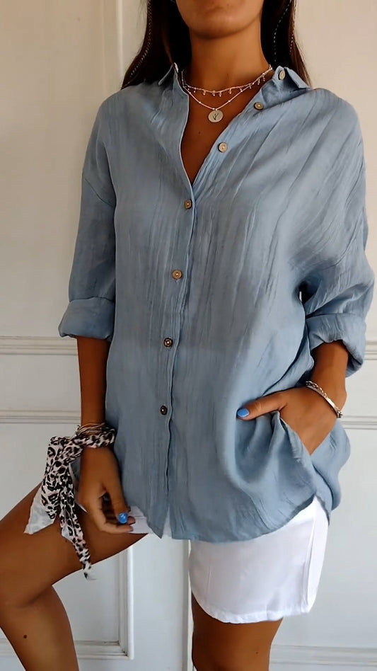 🌷Classic Pleated Textured Single-Breasted Lapel Shirt for Women