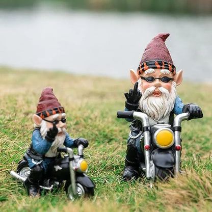 Middle Finger Dwarf Riding Motorcycle Funny Outdoor Garden Gnome😂