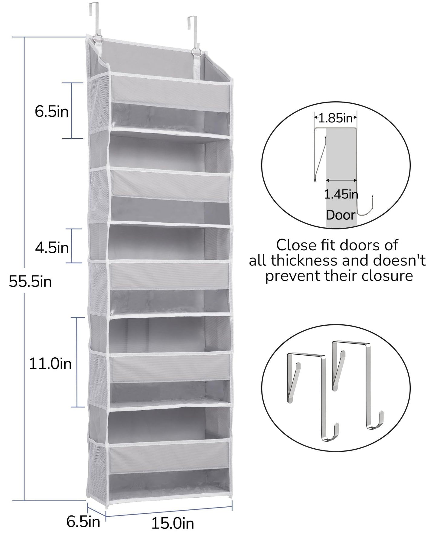 Over Door Organizer with 5 Large Pockets 10 Mesh Side Pockets,Hanging Storage Organizer