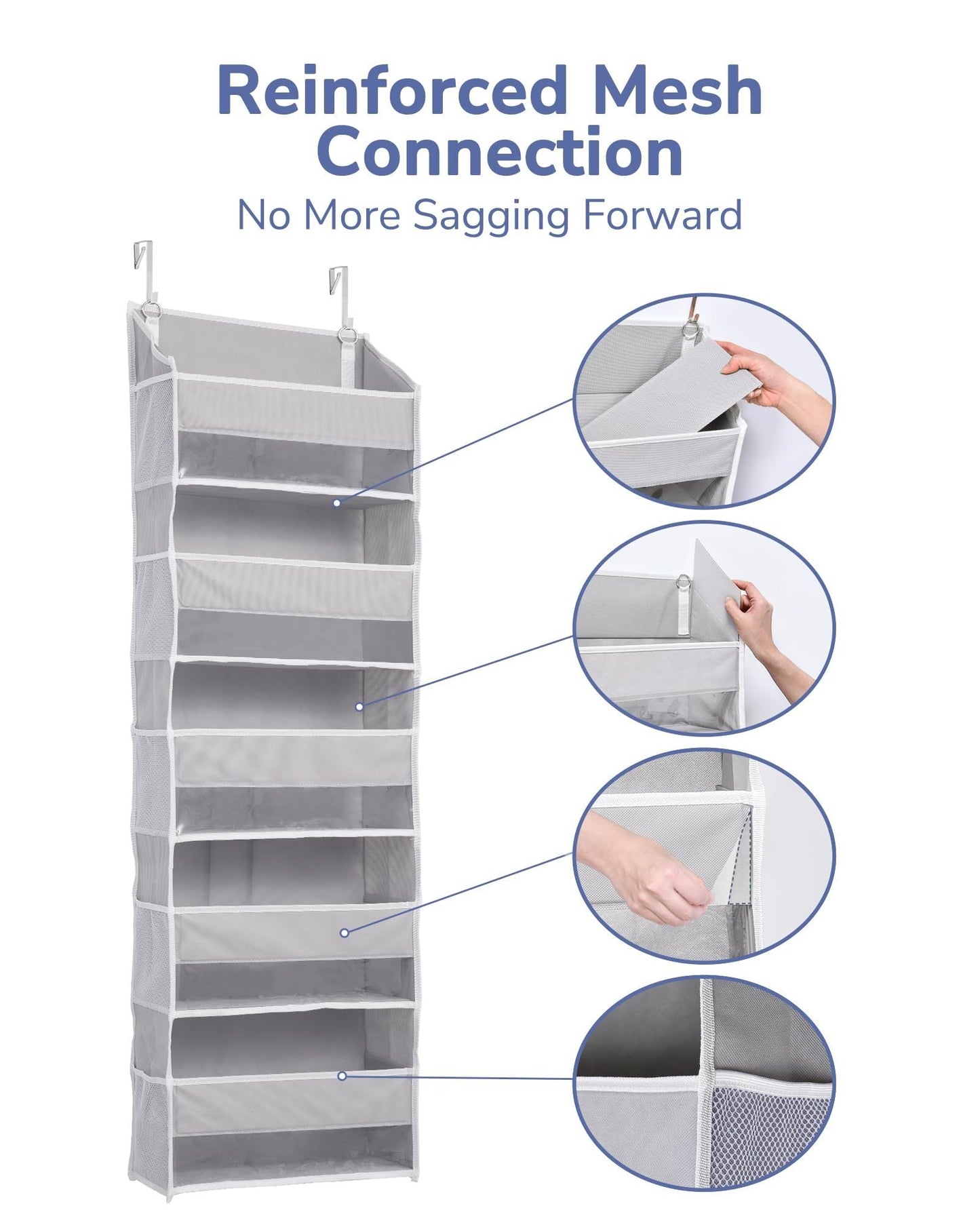 Over Door Organizer with 5 Large Pockets 10 Mesh Side Pockets,Hanging Storage Organizer
