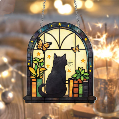 🎄2024 Christmas Gift 50% Off--Acrylic Cat Book Suncatcher Ornament