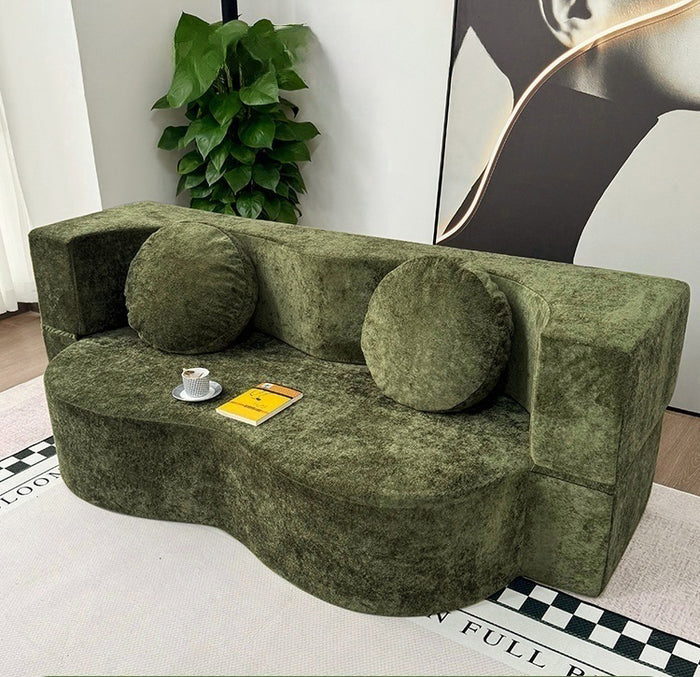 Magellax folding sofa bed – compression design with teddy fabric and multi-purpose seating - green color