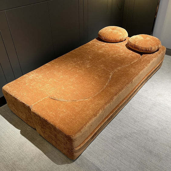 Magellax orange sofa bed fully opened – full-size fold mattress for compact living spaces