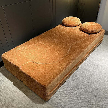 Magellax orange sofa bed fully opened – full-size fold mattress for compact living spaces